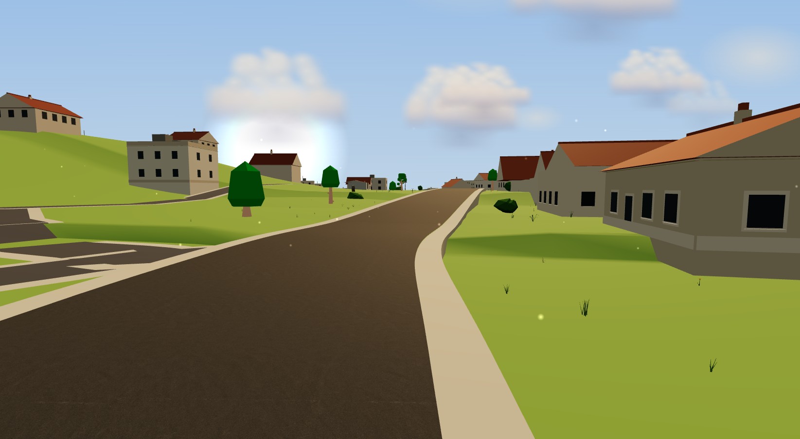 A village street rendered from real map data in Moveee Indoor